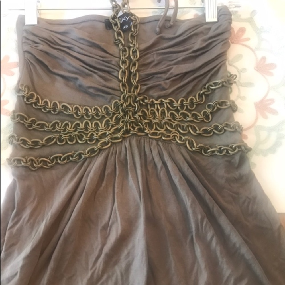 SKY KHAKI CHAIN BANDEAU HALTER TOP S